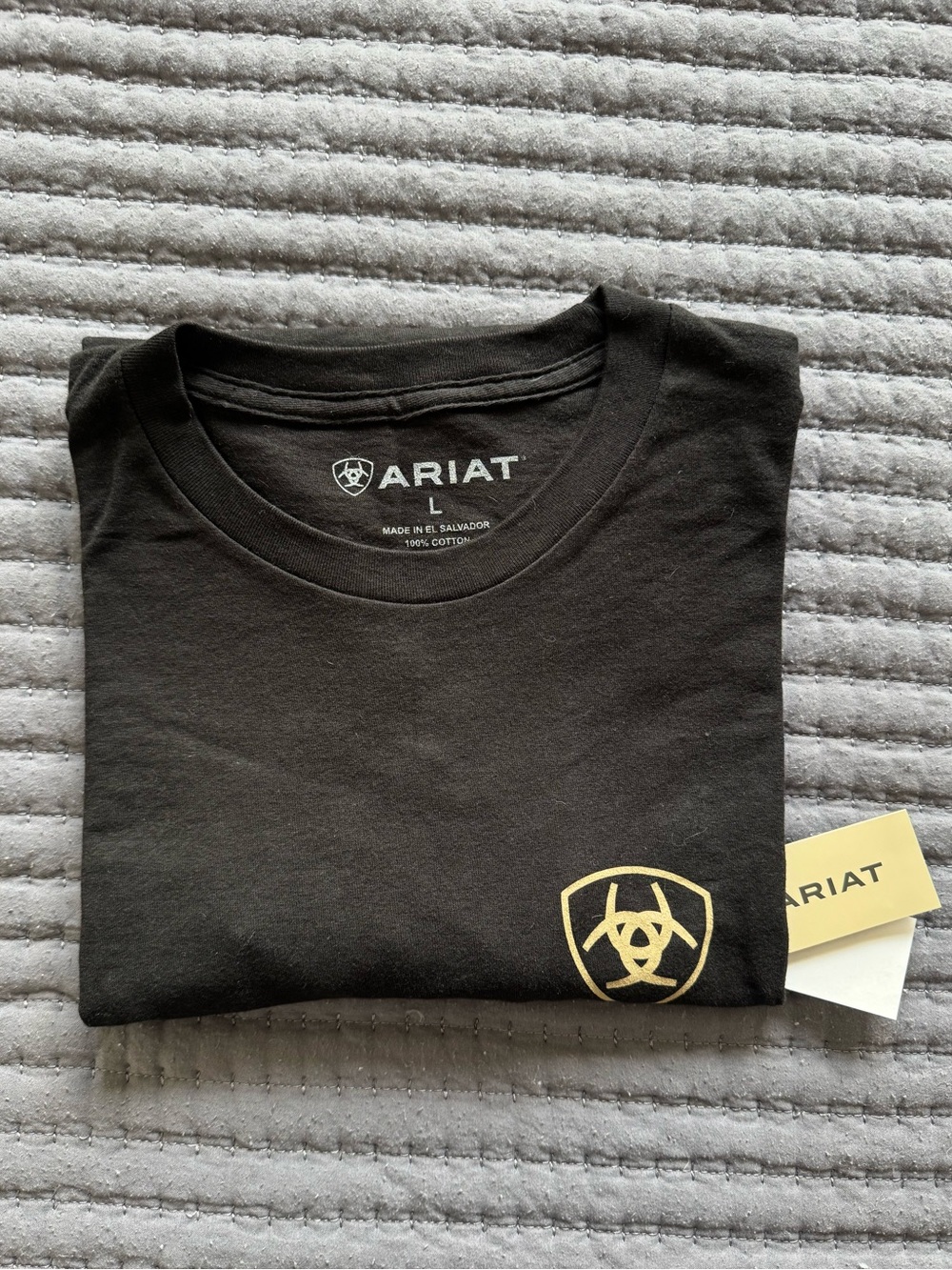 Ariat Black Short Sleeve Crew Neck Tee with Gold Shield Logo